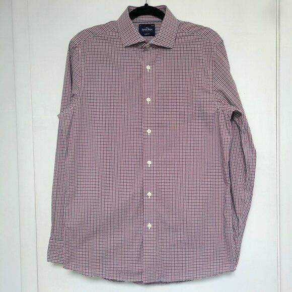 Savile Row Slim Fit Dress Shirt Red/Blue Gingham Check Size 16 34/35 - Picture 2 of 12